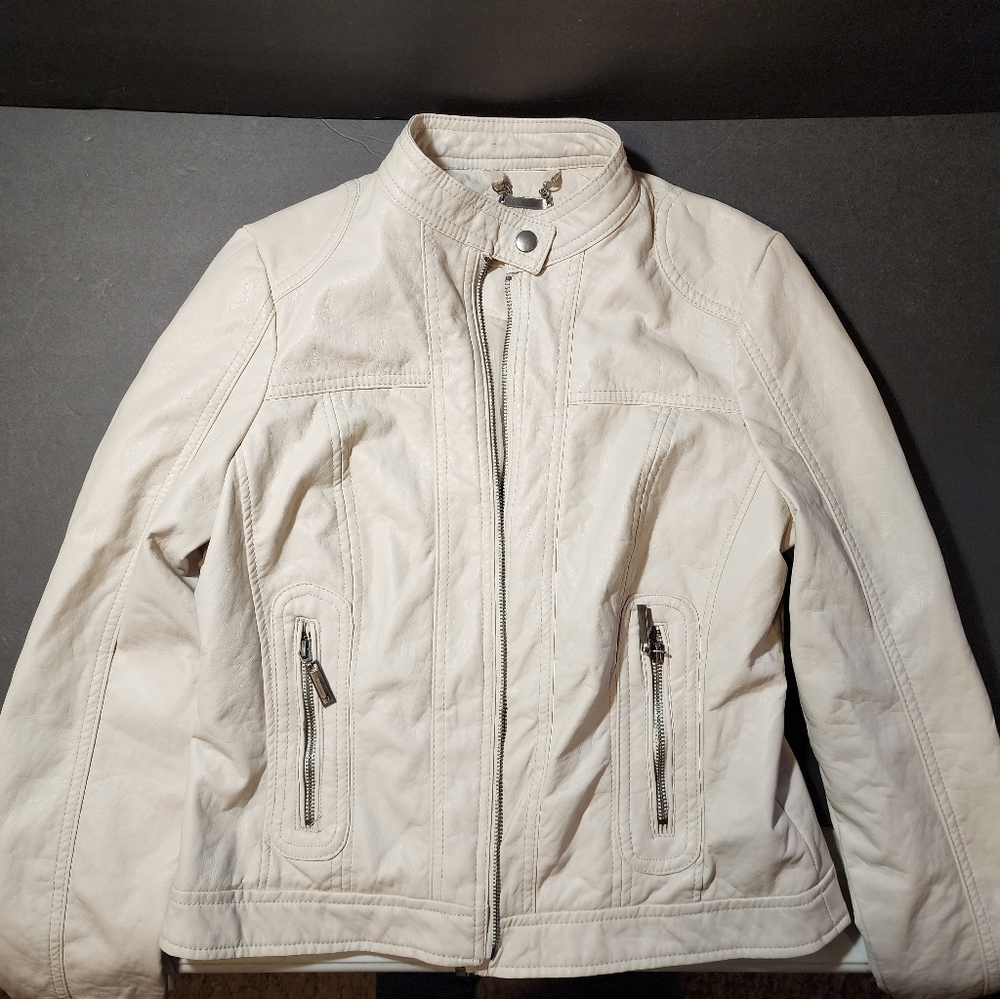 J2 Juniors Cream Faux Leather Jacket